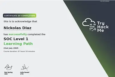 SOC Level 1 Certificate